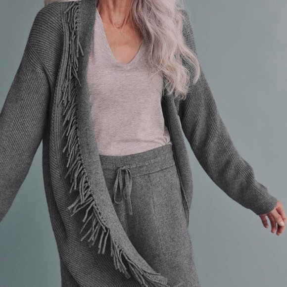 Splendid Cora Fringe Cardigan gray M medium NWT NEW - Picture 7 of 12